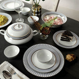Phoenix Collection 45 Pcs Dinner Set With Circular Blue Pattern and Real Gold Plated Design