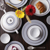 Phoenix Collection 45 Pcs Dinner Set With Circular Blue Pattern and Real Gold Plated Design