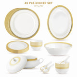 Dallas Collection 45 Pcs Dinner Set Designed With Real Gold Plated Regal Pattern
