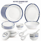 Miami Collection 45 Pcs Dinner Set With Blue And Platinum Plated Pattern