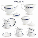 Miami Collection 17 Pcs Tea Set With Blue And Platinum Plated Pattern