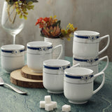 Miami Collection Set of 6 Coffee Mugs With Blue And Platinum Plated Pattern