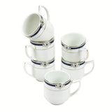 Miami Collection Set of 6 Coffee Mugs With Blue And Platinum Plated Pattern