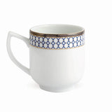 Phoenix Collection Set of 6 Coffee Mugs With Circular Blue Pattern and Real Gold Plated Design