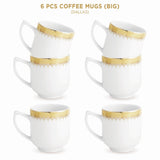 Dallas Collection Set of 6 Coffee Mugs Set Designed With Real Gold Plated Regal Pattern