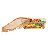 RECTANGLE GLASS FOOD CONTAINER WITH PP LID AMBER GLASS