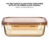 RECTANGLE GLASS FOOD CONTAINER WITH PP LID AMBER GLASS