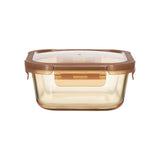 SQURE GLASS FOOD CONTAINER WITH PP LID AMBER GLASS