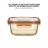 SQURE GLASS FOOD CONTAINER WITH PP LID AMBER GLASS