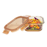 SQURE GLASS FOOD CONTAINER WITH PP LID AMBER GLASS