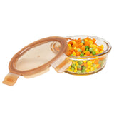 ROUND GLASS FOOD CONTAINER WITH PP LID AMBER GLASS