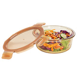 ROUND GLASS FOOD CONTAINER WITH PP LID AMBER GLASS"