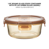 ROUND GLASS FOOD CONTAINER WITH PP LID AMBER GLASS"