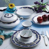 Aurora Collection 45 Pcs Dinner Set | Elegant Floral Pattern In Royal Blue With Real Gold Plated Premium Porcelain