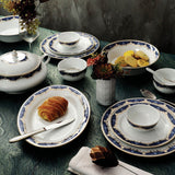 Aurora Collection 45 Pcs Dinner Set | Elegant Floral Pattern In Royal Blue With Real Gold Plated Premium Porcelain