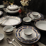 Aurora Collection 45 Pcs Dinner Set | Elegant Floral Pattern In Royal Blue With Real Gold Plated Premium Porcelain
