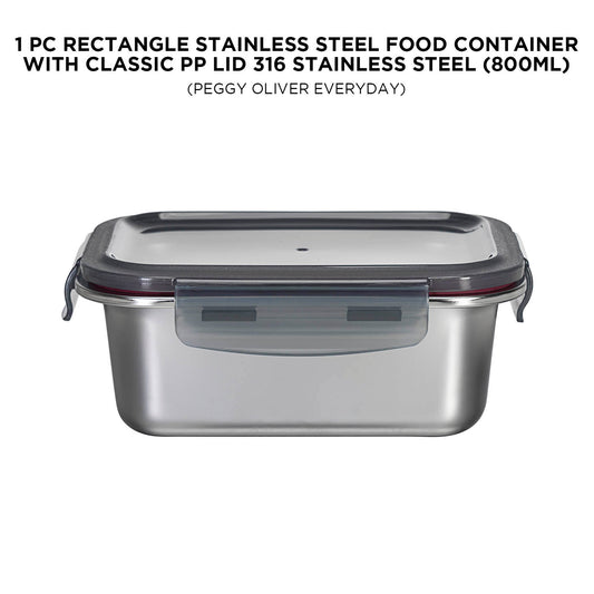 RECTANGLE STAINLESS STEEL FOOD CONTAINER WITH CLASSIC PP LID 316 STAINLESS STEEL