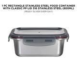 RECTANGLE STAINLESS STEEL FOOD CONTAINER WITH CLASSIC PP LID 316 STAINLESS STEEL