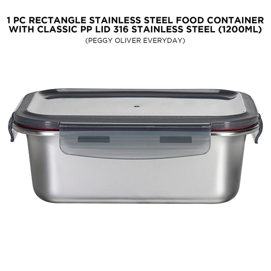 RECTANGLE STAINLESS STEEL FOOD CONTAINER WITH CLASSIC PP LID 316 STAINLESS STEEL