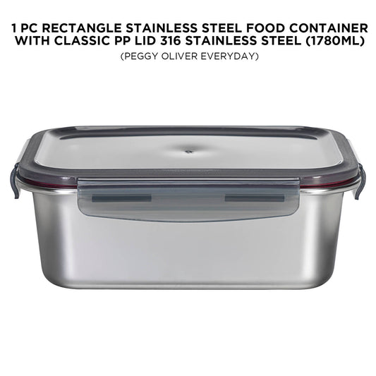 RECTANGLE STAINLESS STEEL FOOD CONTAINER WITH CLASSIC PP LID 316 STAINLESS STEEL