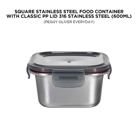 SQUARE STAINLESS STEEL FOOD CONTAINER WITH CLASSIC PP LID 316 STAINLESS STEEL