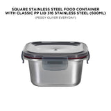 SQUARE STAINLESS STEEL FOOD CONTAINER WITH CLASSIC PP LID 316 STAINLESS STEEL