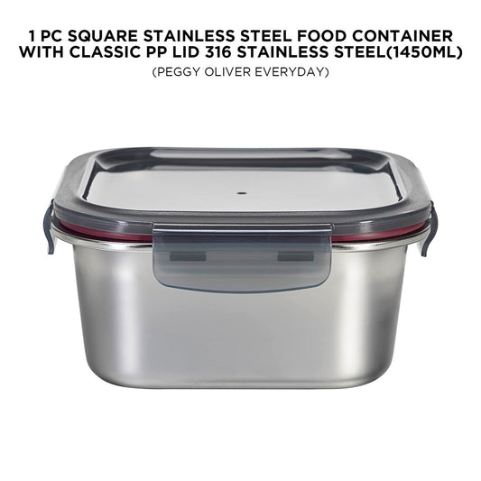 SQUARE STAINLESS STEEL FOOD CONTAINER WITH CLASSIC PP LID 316 STAINLESS STEEL