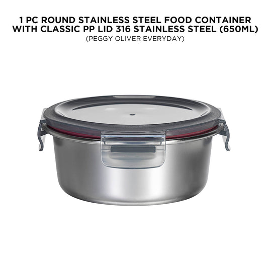 ROUND STAINLESS STEEL FOOD CONTAINER WITH CLASSIC PP LID 316 STAINLESS STEEL