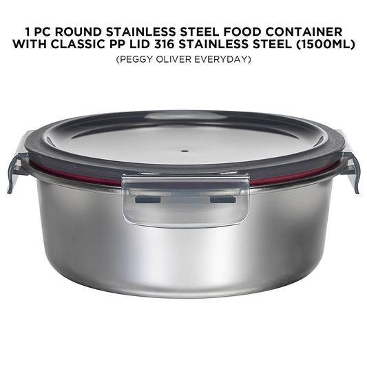 ROUND STAINLESS STEEL FOOD CONTAINER WITH CLASSIC PP LID 316 STAINLESS STEEL