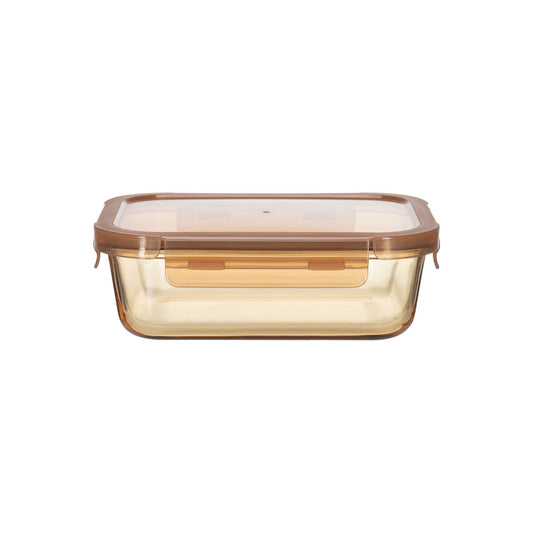 Rectangle Glass Food Container with PP Lid Amber Glass