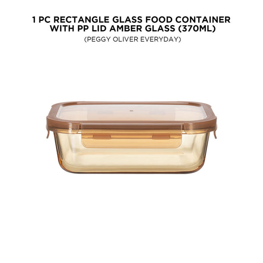 Rectangle Glass Food Container with PP Lid Amber Glass