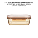 Rectangle Glass Food Container with PP Lid Amber Glass