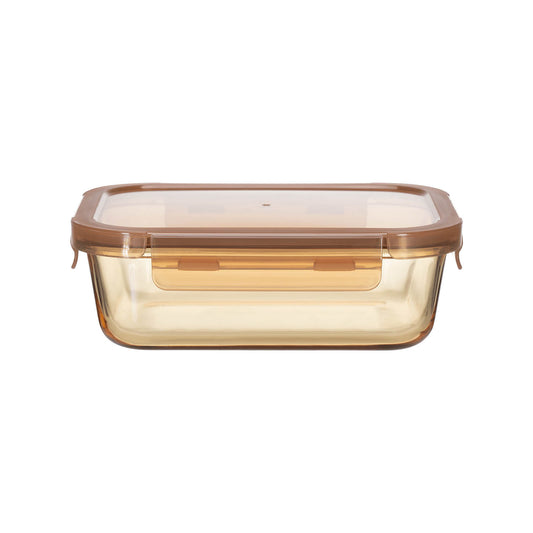 Rectangle Glass Food Container With Pp Lid Amber Glass