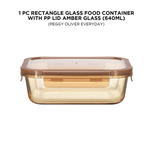 Rectangle Glass Food Container With Pp Lid Amber Glass