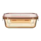 RECTANGLE GLASS FOOD CONTAINER  WITH PP LID AMBER GLASS