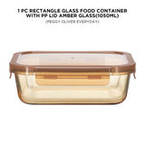 RECTANGLE GLASS FOOD CONTAINER  WITH PP LID AMBER GLASS