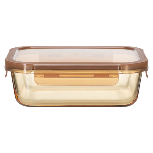 RECTANGLE GLASS FOOD CONTAINER  WITH PP LID AMBER GLASS