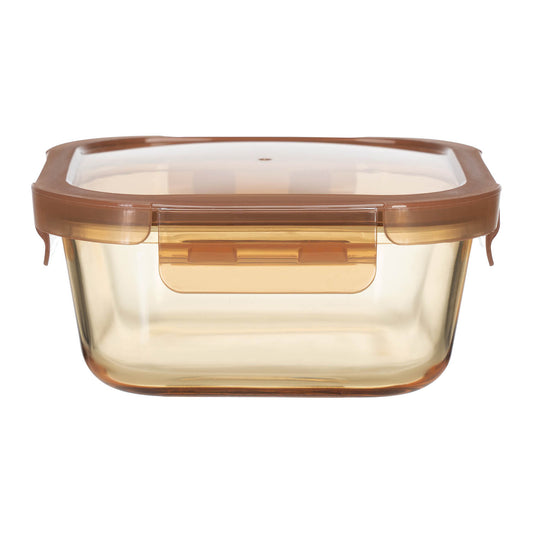 SQURE GLASS FOOD CONTAINER  WITH PP LID AMBER GLASS"