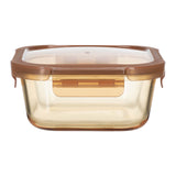 SQURE GLASS FOOD CONTAINER  WITH PP LID AMBER GLASS"