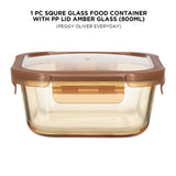 SQURE GLASS FOOD CONTAINER  WITH PP LID AMBER GLASS"