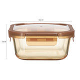 SQURE GLASS FOOD CONTAINER  WITH PP LID AMBER GLASS"