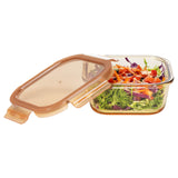 SQURE GLASS FOOD CONTAINER  WITH PP LID AMBER GLASS"