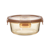 ROUND GLASS FOOD CONTAINER  WITH PP LID AMBER GLASS