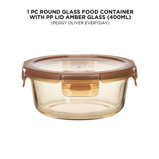 ROUND GLASS FOOD CONTAINER  WITH PP LID AMBER GLASS