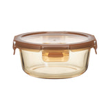 ROUND GLASS FOOD CONTAINER  WITH PP LID AMBER GLASS"