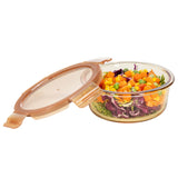 ROUND GLASS FOOD CONTAINER  WITH PP LID AMBER GLASS"