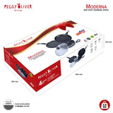 Peggy Oliver MODERNA Non-Stick Induction Cookware 4Pcs Gift Set | Stay Cool Bakelite Handle | 4-Layer Coating | Tawa 25 cm | Fry Pan 24cm | Kadhai & Glass Lid 24cm | Metallic Gray | Dishwasher Safe